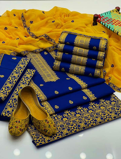 Linen 3Pc Fully Embroidered With Bember Emb Duppata unstich