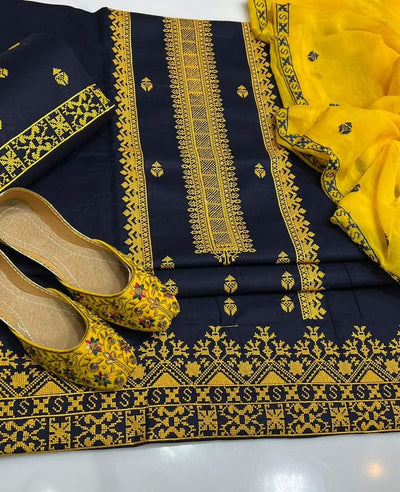 Linen 3Pc Fully Embroidered With Bember Emb Duppata unstich