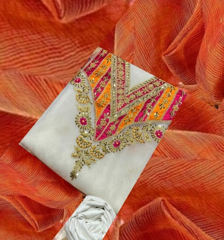 3 pcs Organza Qattan Suit