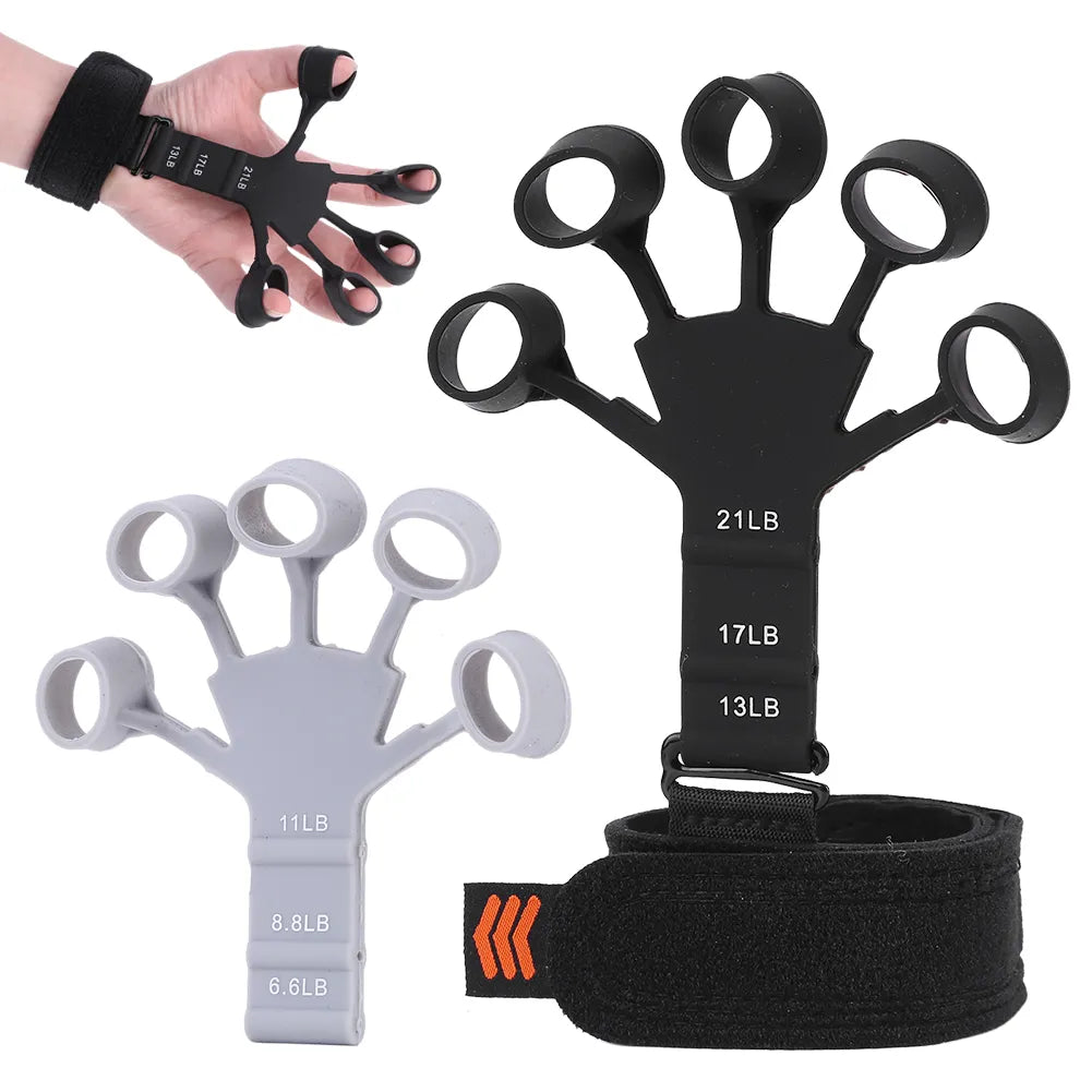 (pack of 42) (only bulk orders) Finger Exerciser with box - Gripster Strengthener Finger Stretcher Hand Gripper Silicone Finger Grip Patient Hand Strengthening Guitar Finger Flexion and Hand Strengthening Extension Exercise Device - Each