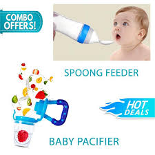 (Combo) Baby Spoon Feeder Silicone Bottle Feeding With Free Fruit Pacifier Toddler (Copy)
