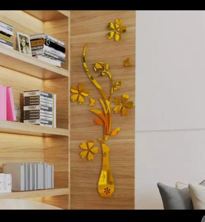 Acrylic Flowers Vase Mirror Wall Stickers